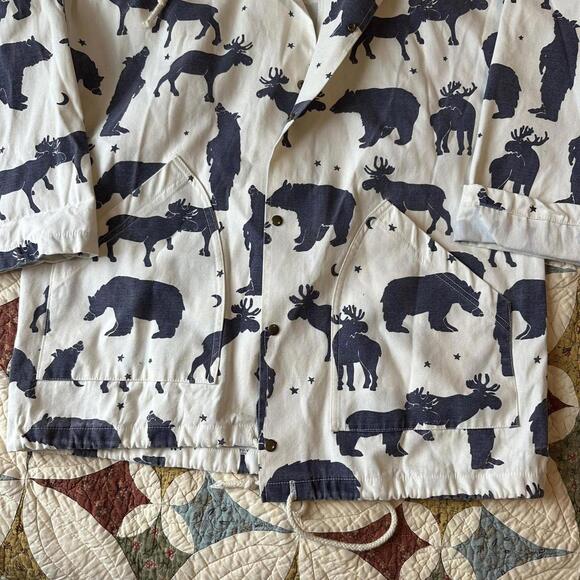 80s Michigan Rag Co. Bear & Moose all over print poncho jacket size S/M granola - Picture 2 of 7